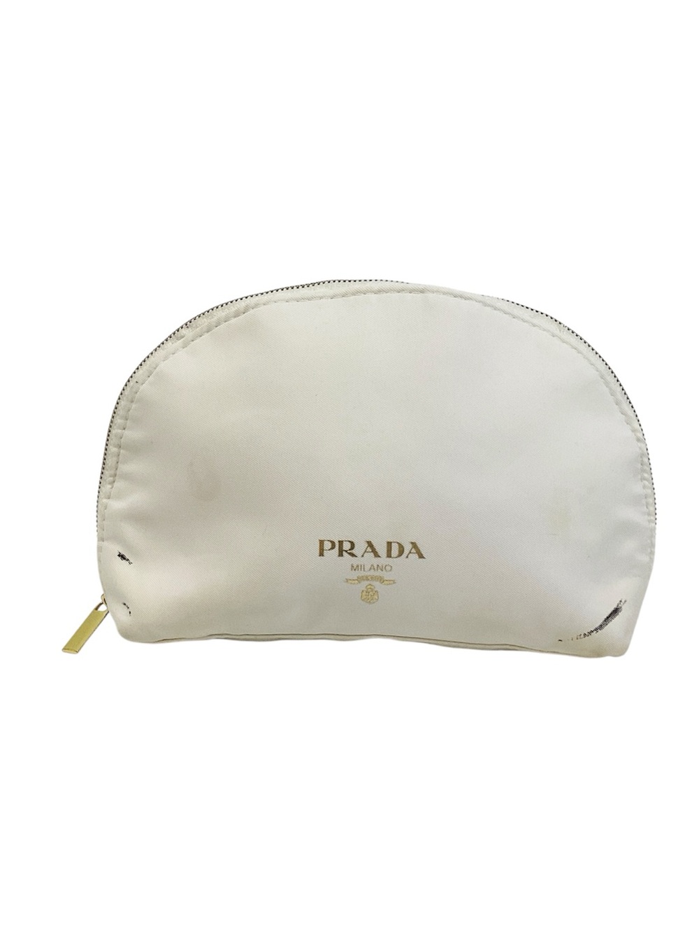 🌺 Prada White Dome Cosmetic Case with Gold Logo
